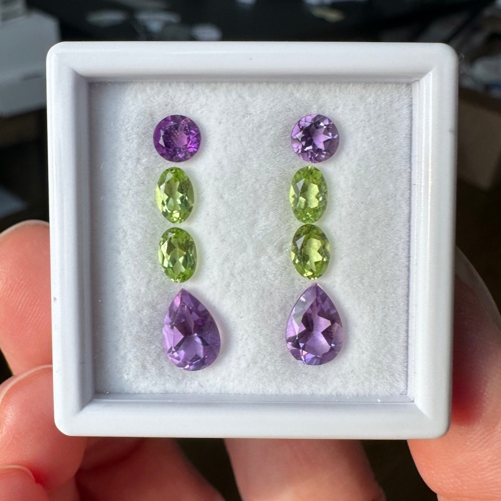💜 BOTANICAL DROPS 5.725ctw Natural Gemstone Earring Layout ✨ Amethyst Peridot